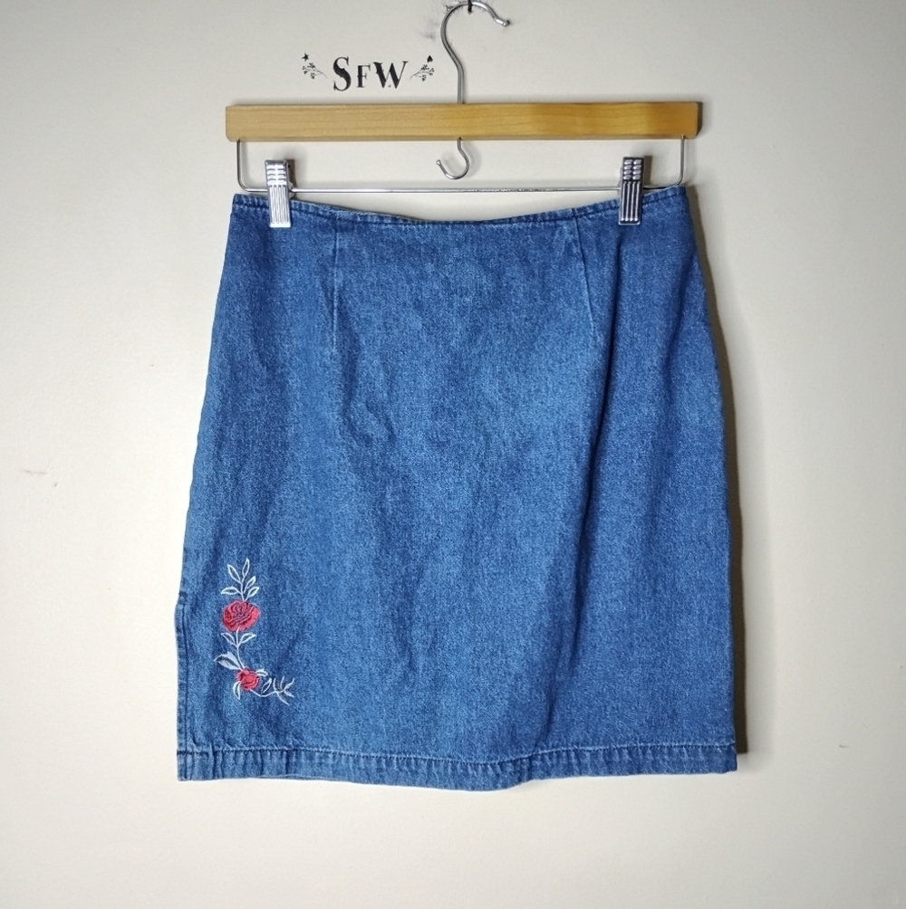 Forenza Vintage 90s Jean Mini Skirt Size 10 - Picture 2 of 6